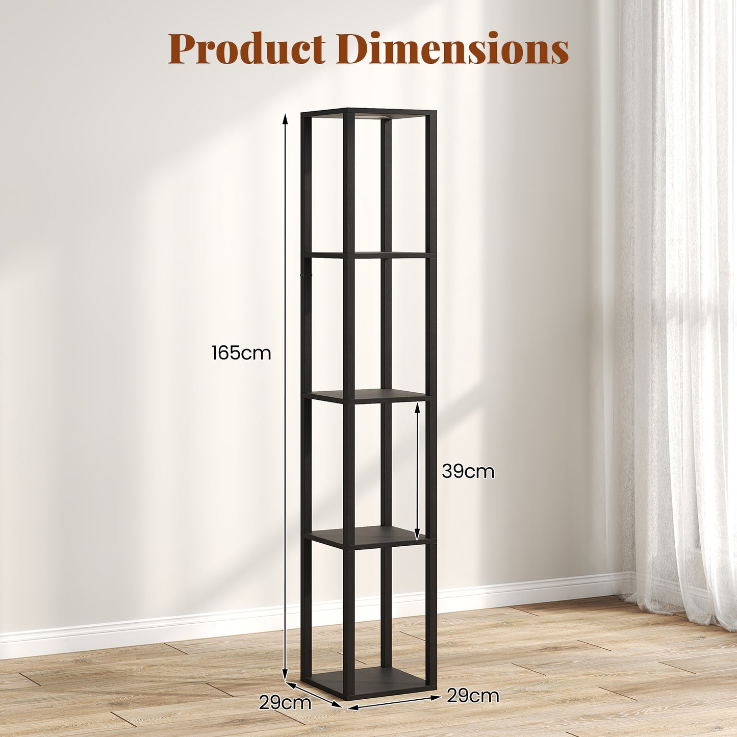 Floor Lamp with Shelves and 3-Way Dimmable LED Lights