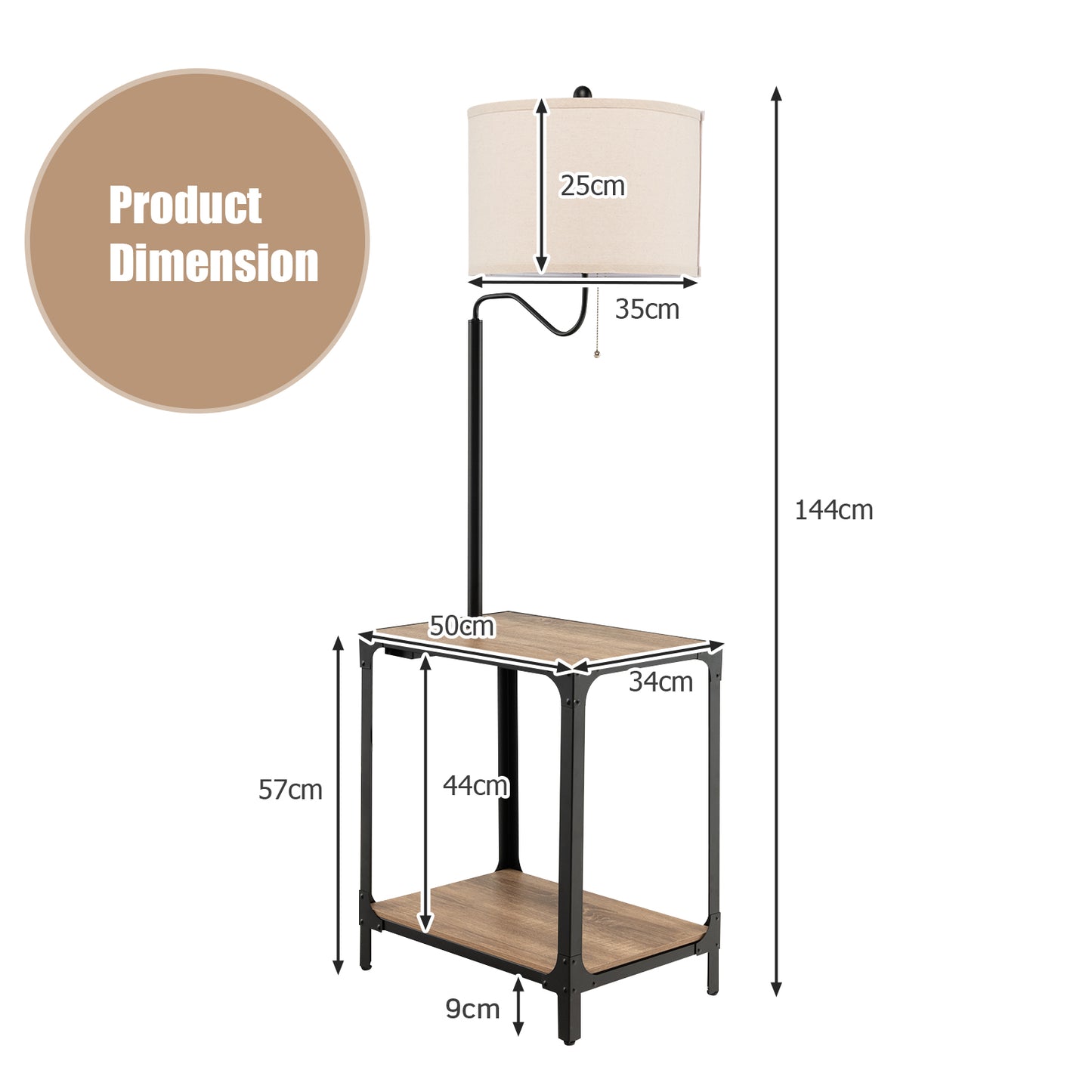 Floor Lamp with End Table and USB Charging Ports with Rotatable Lamp Arm