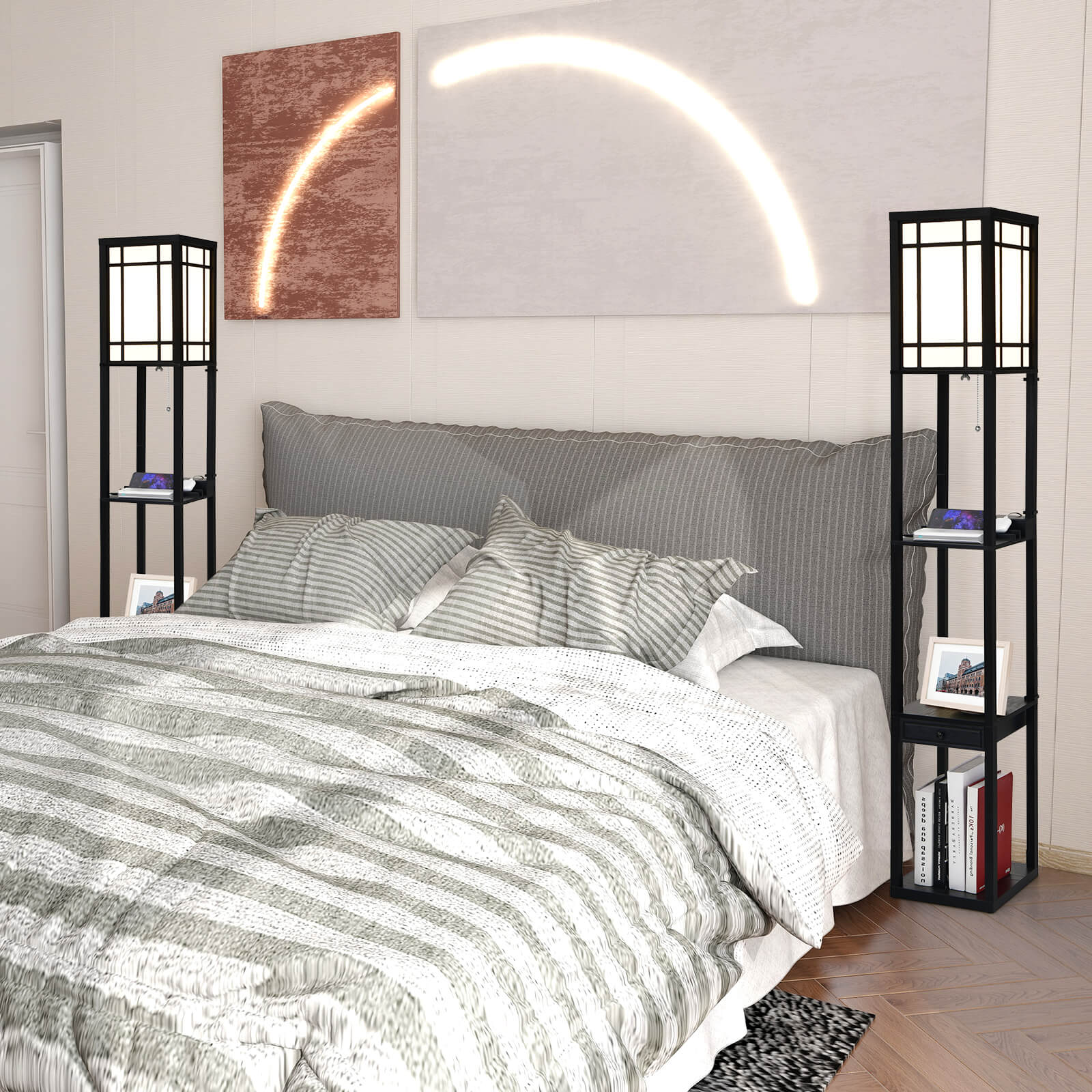 3-Layers Tall Free-standing Light with 2 USB Charging Ports