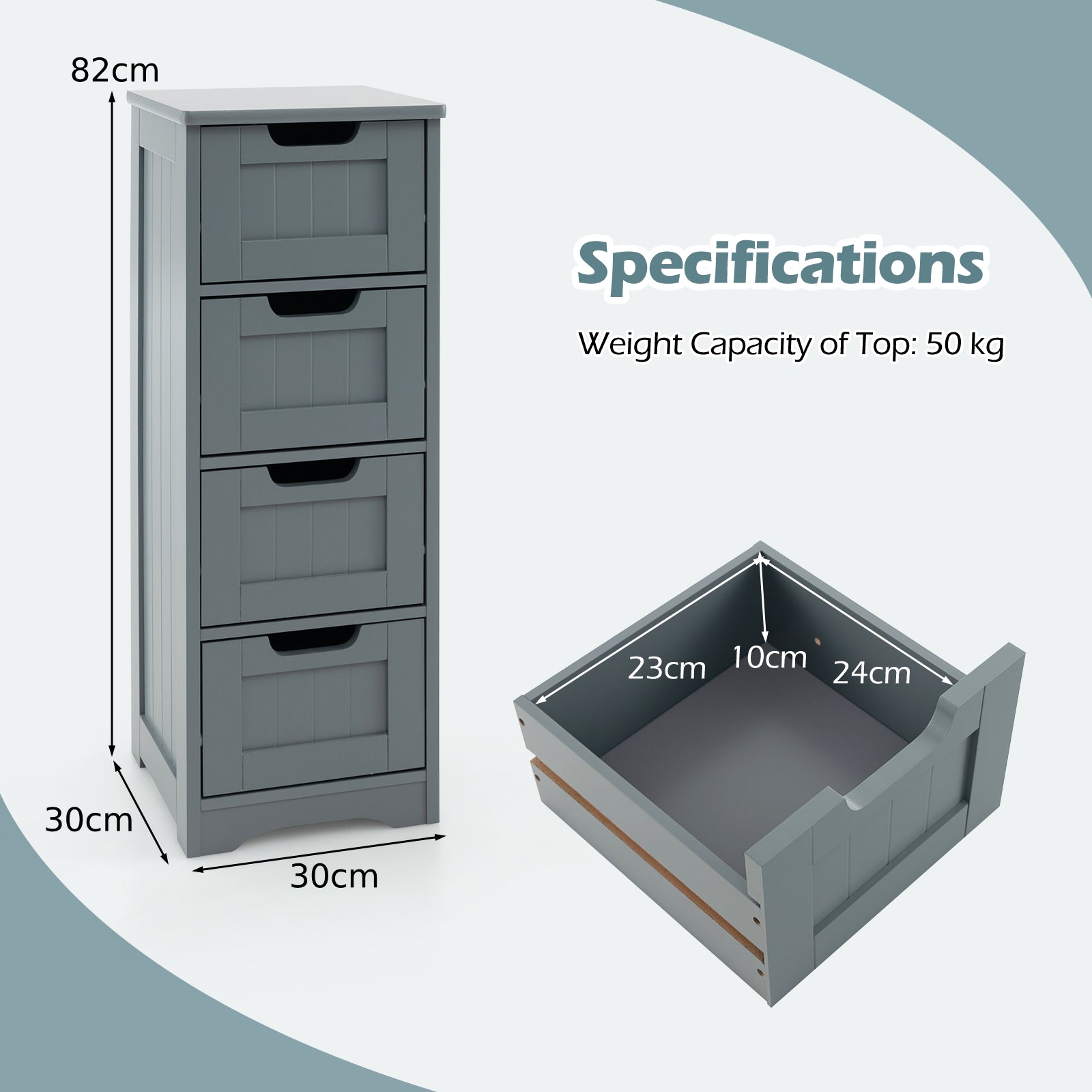 Floor Storage Cabinet Freestanding Bathroom Cabinet with 4 Drawers-Grey