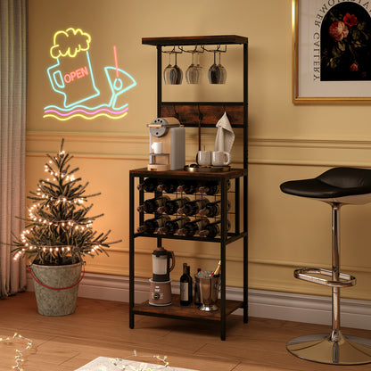 Floor Wine Bar Cabinet with Glass Racks and Wine Bottle Holders-Rustic Brown