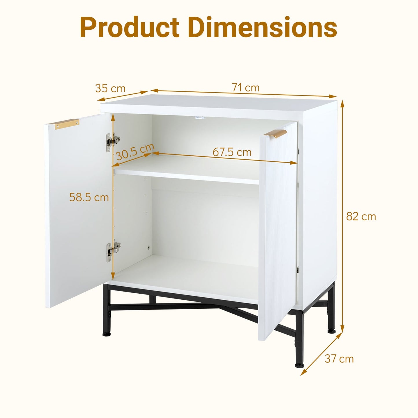 Fluted Sideboard Buffet Cabinet with 2 Doors and Adjustable Shelf-White