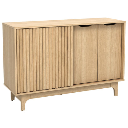 Fluted Sideboard with Adjustable Shelves and Sliding Door for Living Room-Natural