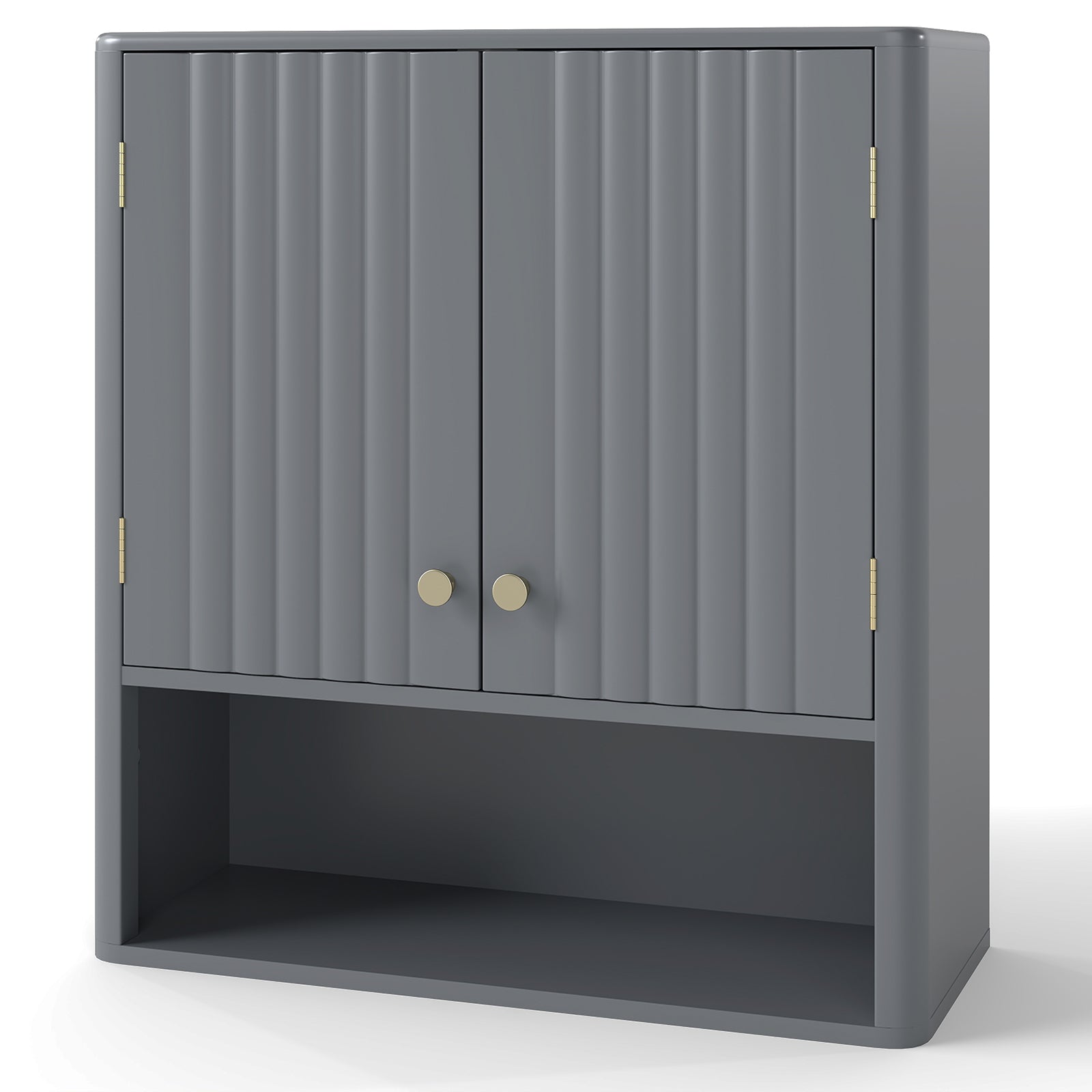 Fluted Bathroom Wall Cabinet Modern Double Door Medicine Cabinet-Grey