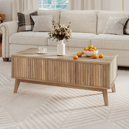Fluted Lift Top Coffee Table with Lift Tabletop and Hidden Compartments-Brown