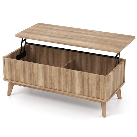 Fluted Lift Top Coffee Table with Lift Tabletop and Hidden Compartments-Brown