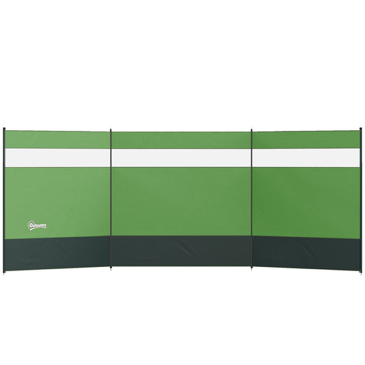 Outsunny Camping Windbreaker with Clear Windows and Steel Poles, for Beach Caravan Campervan, 440 x 140cm, Army Green