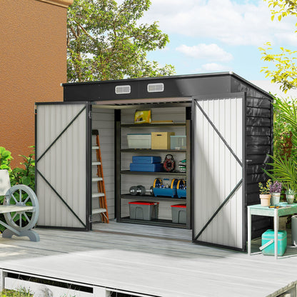 Outsunny 3.7 x 7.9ft Galvanised Steel Shed, with Latched Door and Padlock - Grey