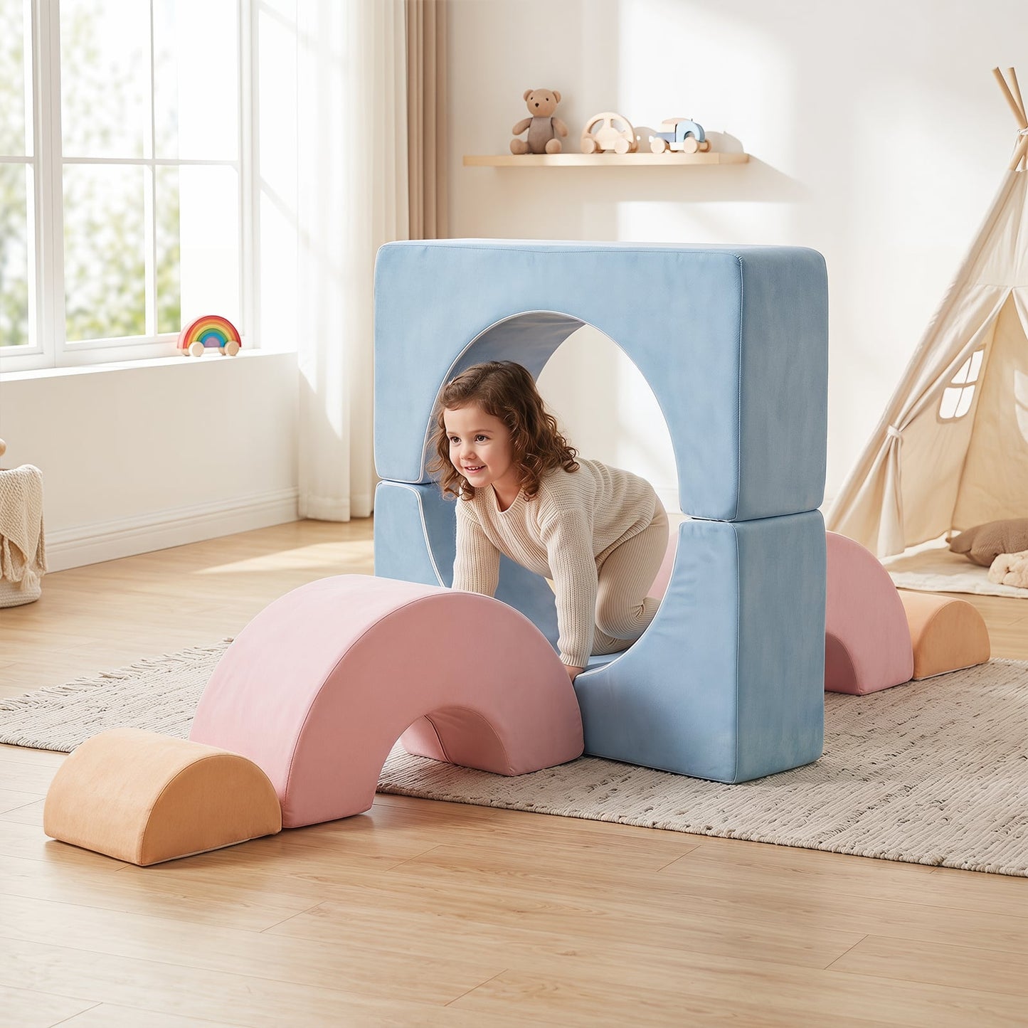 Foam Climbing Blocks for Toddlers 6-Piece Kids Climb Toys Soft Play Set for Babies-Macaron