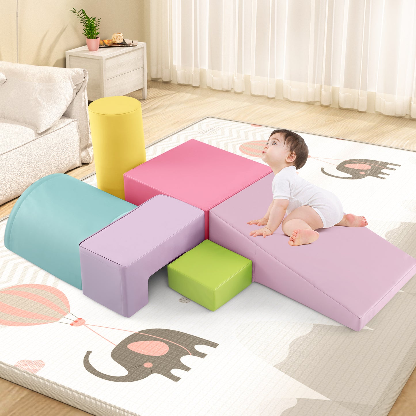 Foam Climbing Blocks with PU Cover for Toddlers 1-3-Macaron Pink