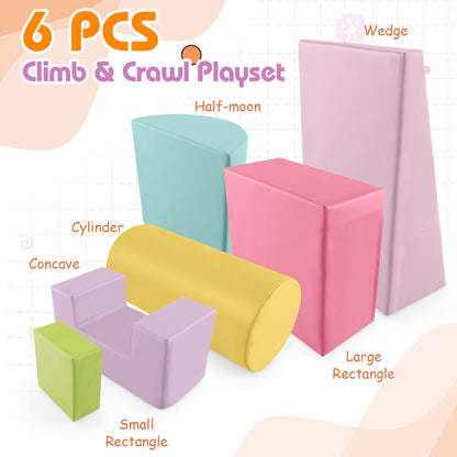 Foam Climbing Blocks with PU Cover for Toddlers 1-3-Macaron Pink