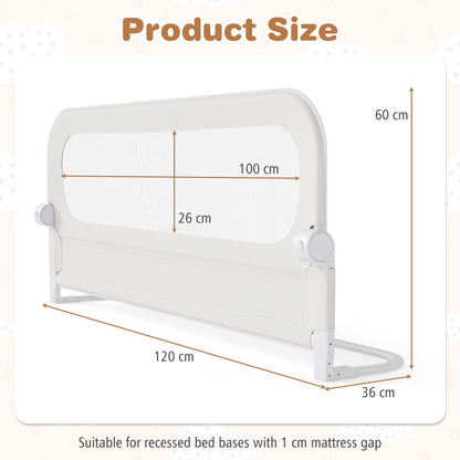 Foldable Bed Rail for Toddlers 120 Long with Removable Cover-White