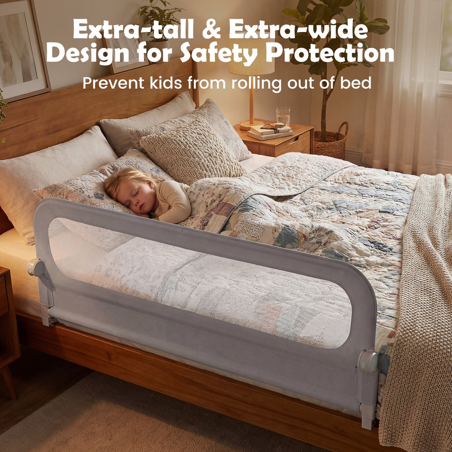 Foldable Bed Rail for Toddlers 178 Long with Removable Cover-Grey