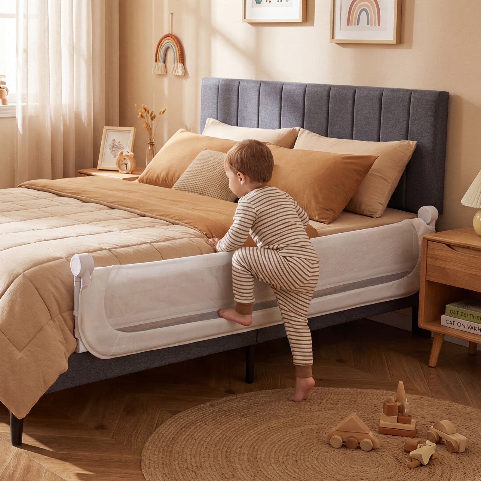 Foldable Bed Rail for Toddlers 178 Long with Removable Cover-White