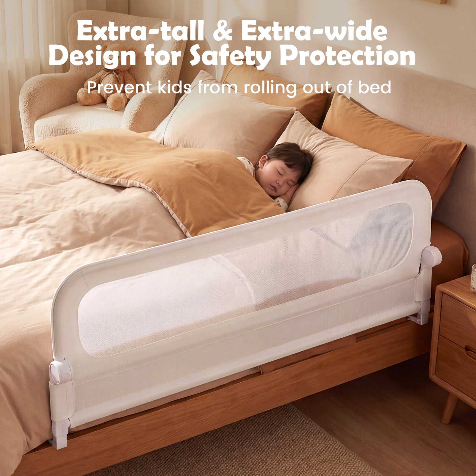 Foldable Bed Rail for Toddlers 178 Long with Removable Cover-White