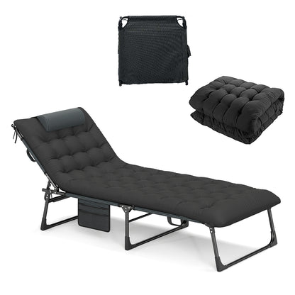 Foldable Camping Cot with Slanted Headrest and Side Pocket-Black
