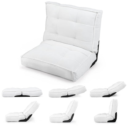 Foldable Floor Chair with Reclining Backrest and Foam Filling-White
