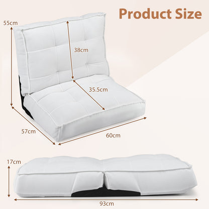 Foldable Floor Chair with Reclining Backrest and Foam Filling-White