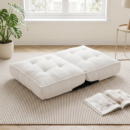 Foldable Floor Chair with Reclining Backrest and Foam Filling-White
