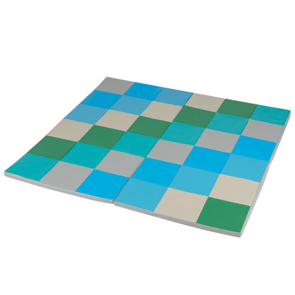 Foldable Patchwork Toddler Activity Mat with Waterproof Faux Leather-Blue