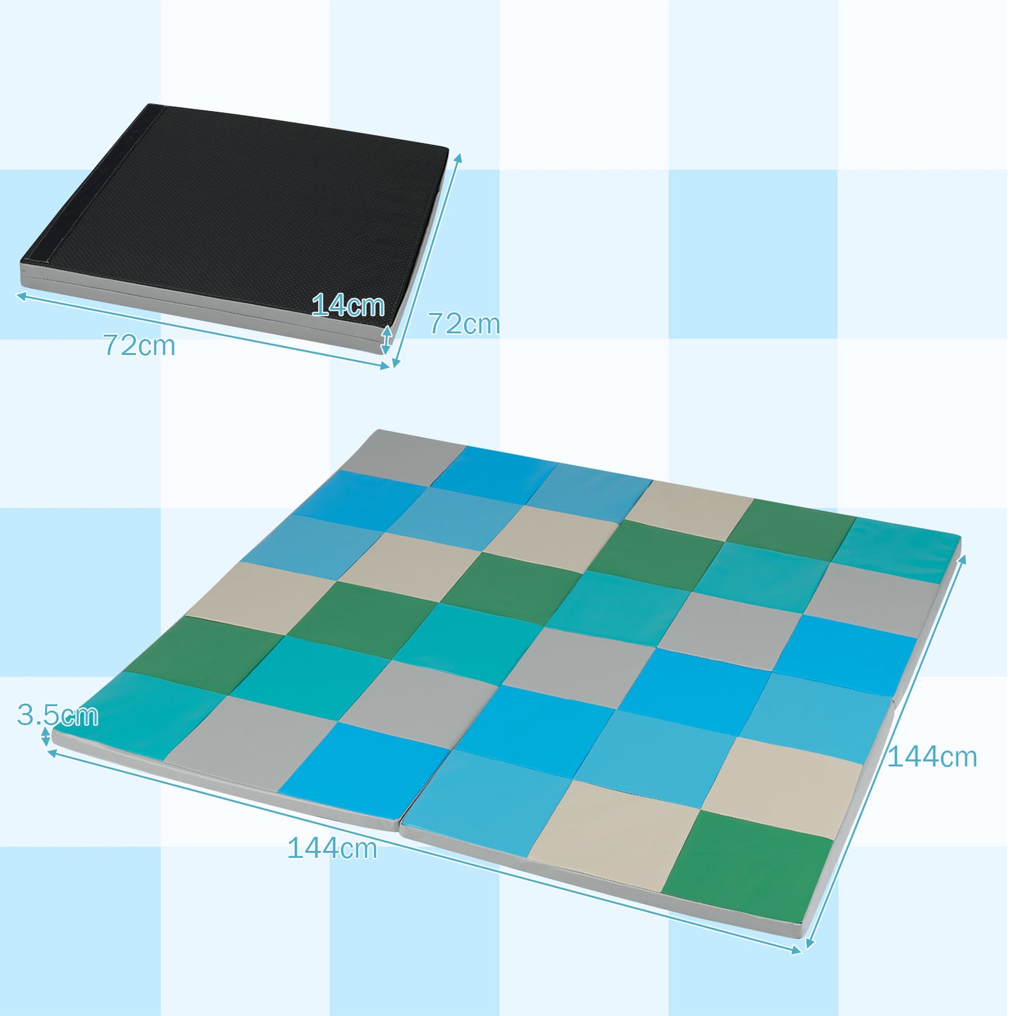 Foldable Patchwork Toddler Activity Mat with Waterproof Faux Leather-Blue