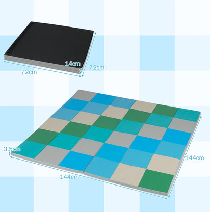 Foldable Patchwork Toddler Activity Mat with Waterproof Faux Leather-Blue