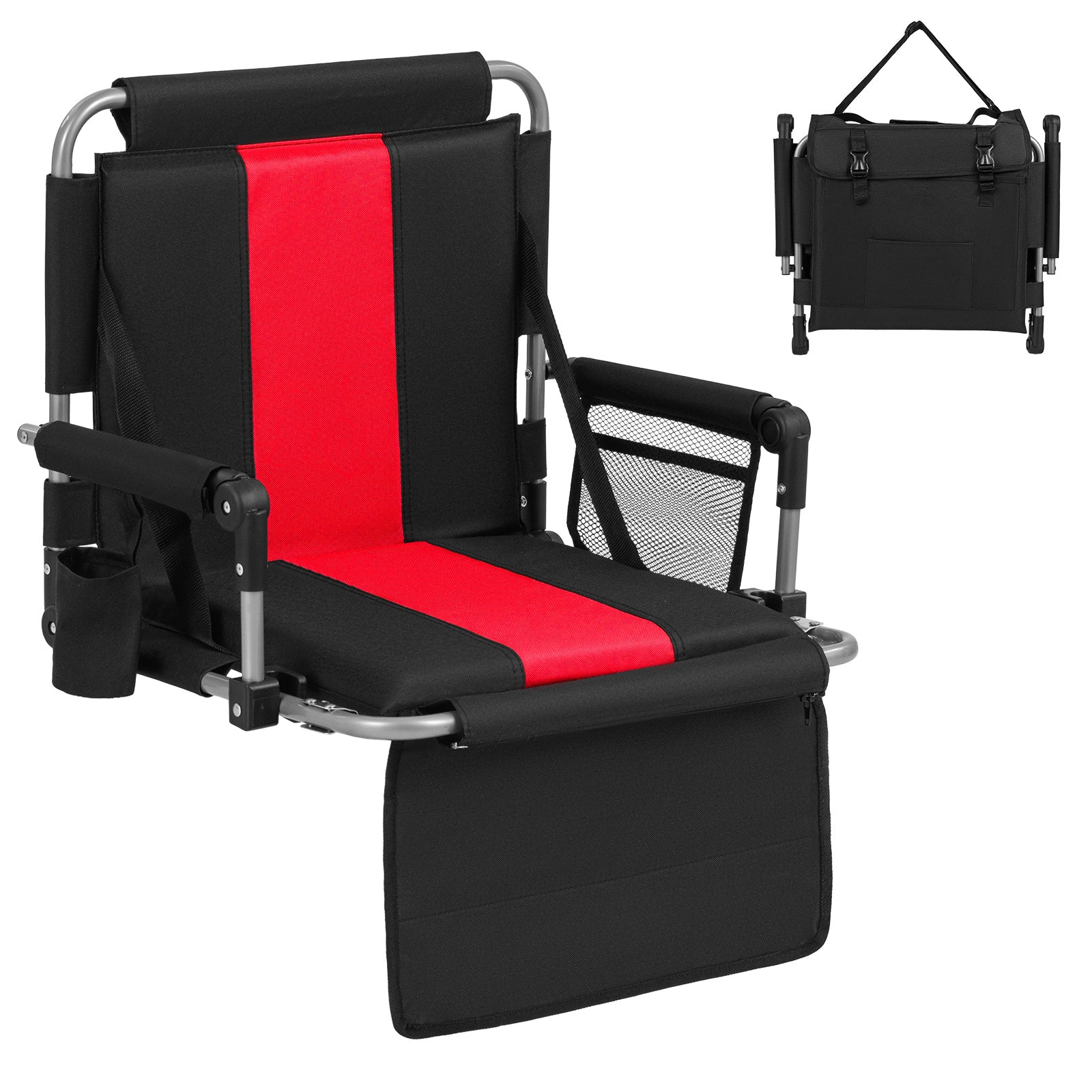 Foldable Stadium Seat 54 CM Wide Bleacher Chairs with Back Support and Padded Cushions-Red