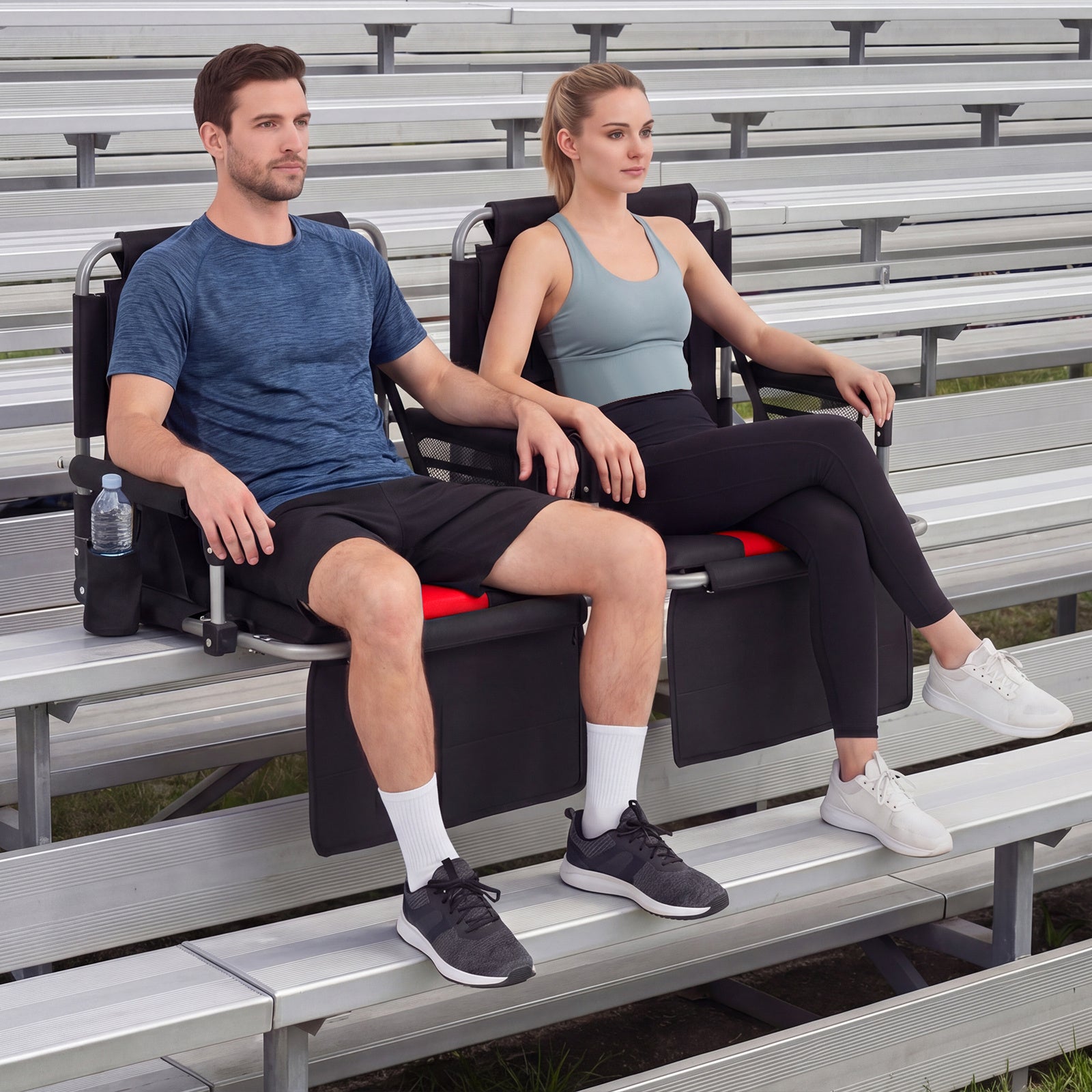 Foldable Stadium Seat 54 CM Wide Bleacher Chairs with Back Support and Padded Cushions-Red