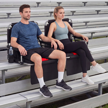 Foldable Stadium Seat 54 CM Wide Bleacher Chairs with Back Support and Padded Cushions-Red