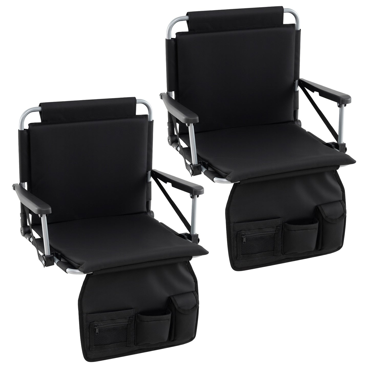 Foldable Stadium Seat Bleacher Chair Set of 2 with Back Support-Black