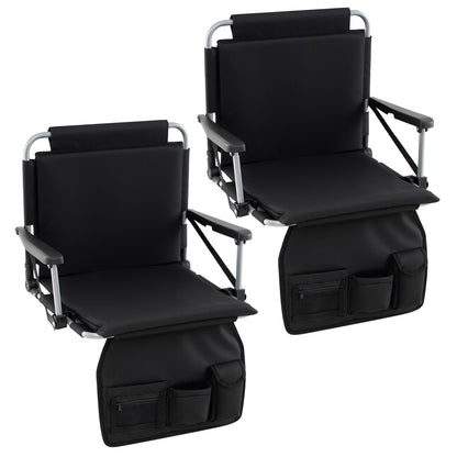 Foldable Stadium Seat Bleacher Chair Set of 2 with Back Support-Black