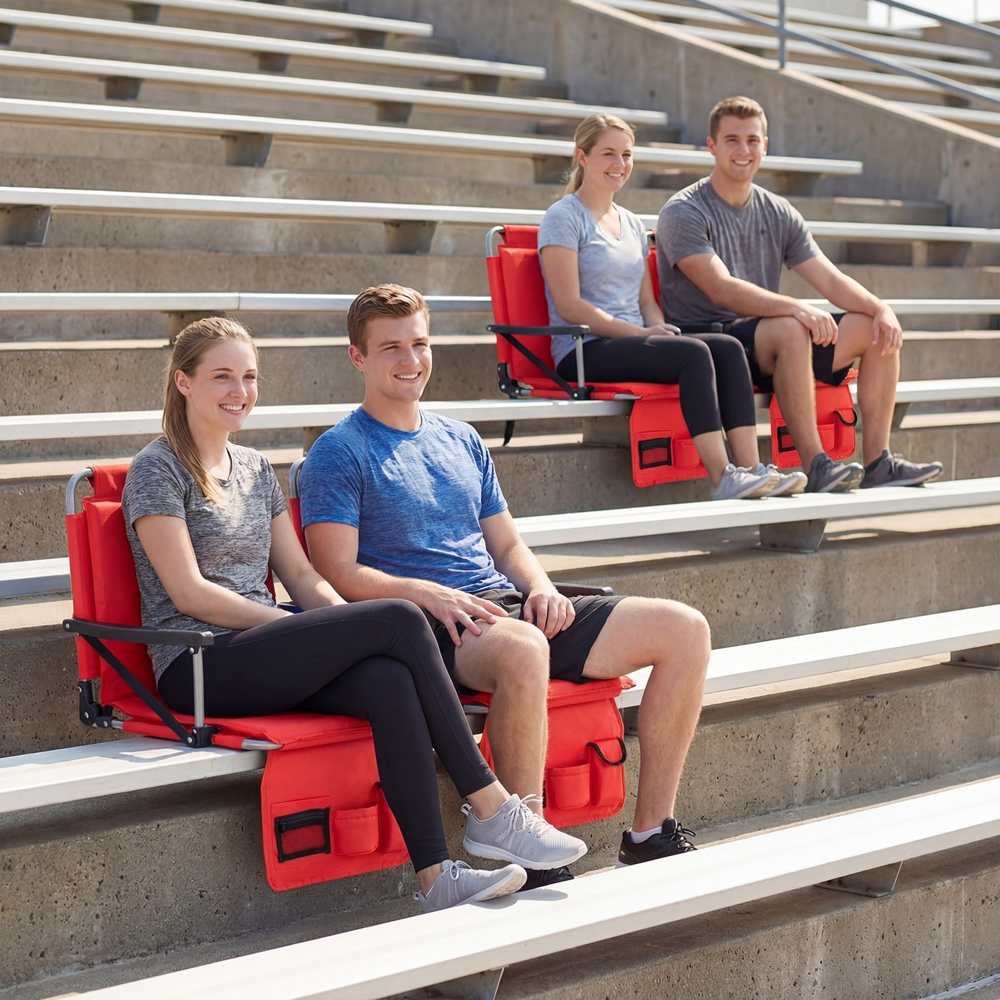 Foldable Stadium Seat Bleacher Chair Set of 2 with Back Support-Red