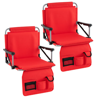 Foldable Stadium Seat Bleacher Chair Set of 2 with Back Support-Red
