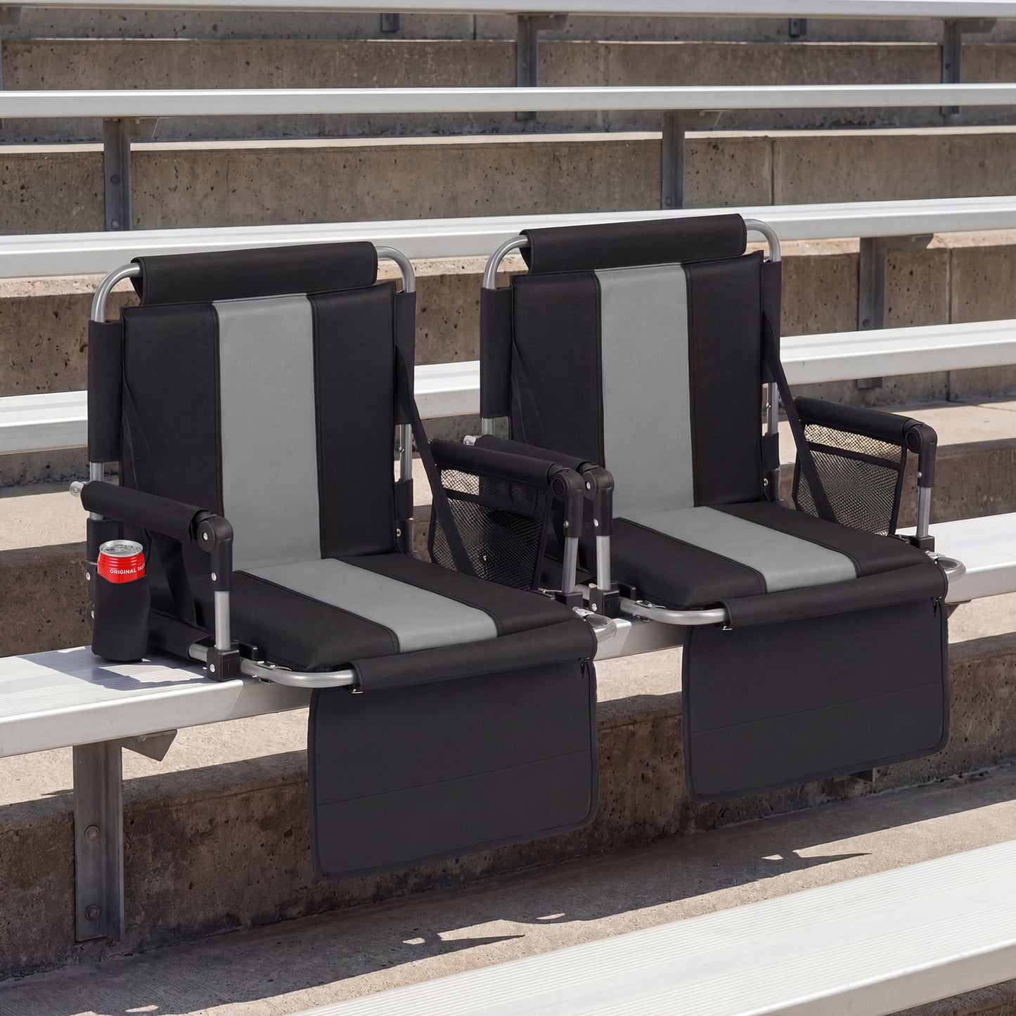 Foldable Stadium Seat Set of 2 with Back Support and Padded Cushions-Grey