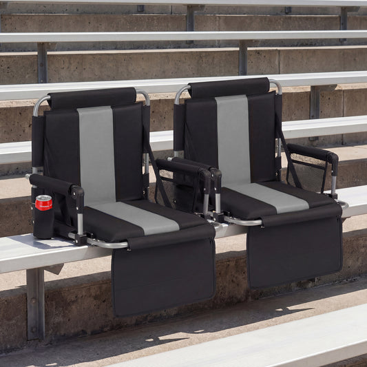 Foldable Stadium Seat Set of 2 with Back Support and Padded Cushions-Grey