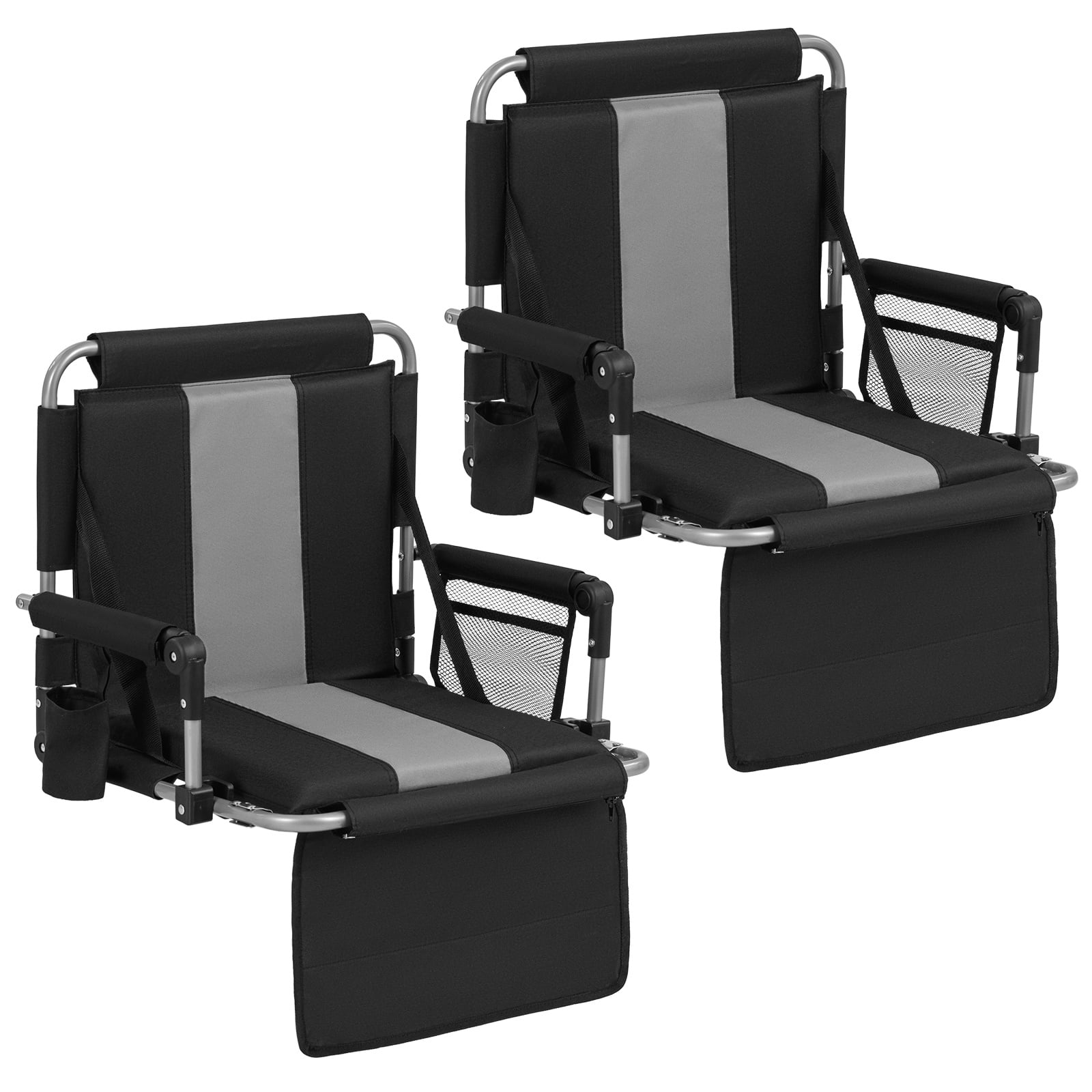 Foldable Stadium Seat Set of 2 with Back Support and Padded Cushions-Grey