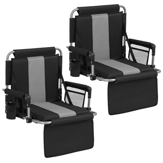 Foldable Stadium Seat Set of 2 with Back Support and Padded Cushions-Grey