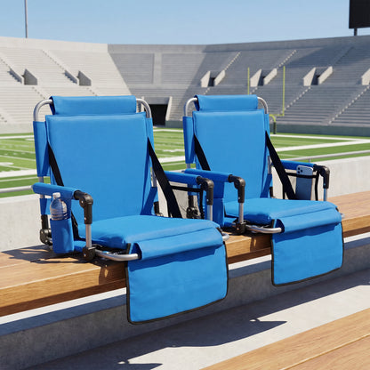 Foldable Stadium Seat Set of 2 with Padded Cushions and Armrest-Blue