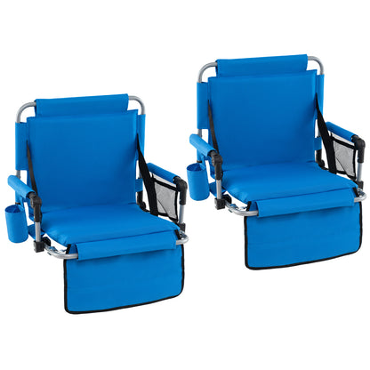 Foldable Stadium Seat Set of 2 with Padded Cushions and Armrest-Blue