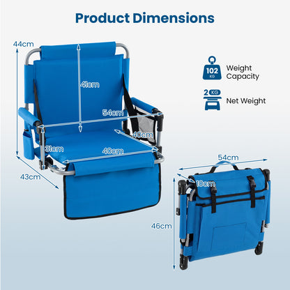Foldable Stadium Seat Set of 2 with Padded Cushions and Armrest-Blue