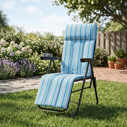 Foldable Sun Lounger Recliner with Adjustable Backrest Headrest and Armrests-Blue