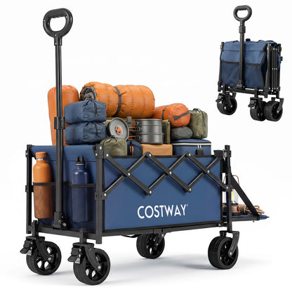 Foldable Transport Trolley 63-92L with Large All-Terrain Wheels for Beach Camping Picnic-Blue