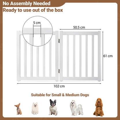 Foldable Wooden Freestanding Pet Gate for House snd Stairs-White