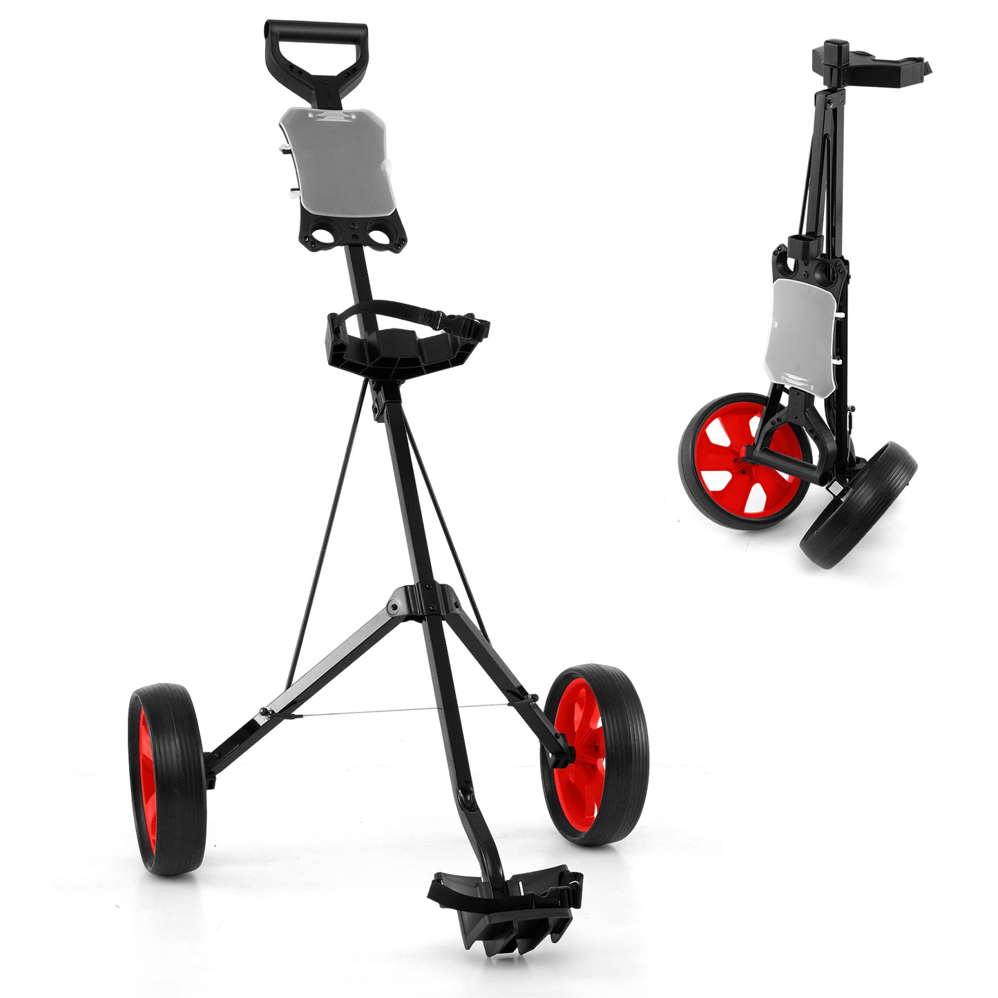 Foldable 2 Wheels Foldable Golf Cart with Scoreboard-Red