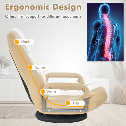 Foldable 360-Degree Swivel Gaming Floor Chair with Adjustable Backrest-Coffee