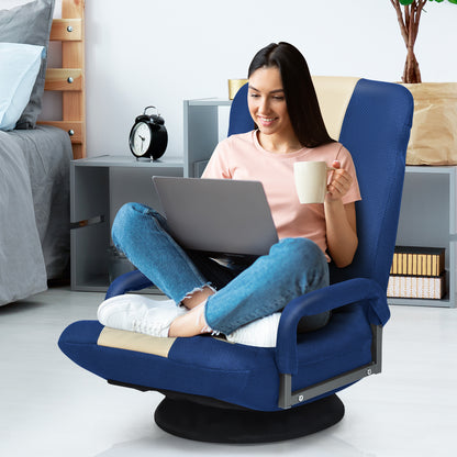 Foldable 360-Degree Swivel Gaming Floor Chair with Adjustable Backrest-Navy