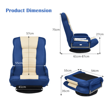 Foldable 360-Degree Swivel Gaming Floor Chair with Adjustable Backrest-Navy
