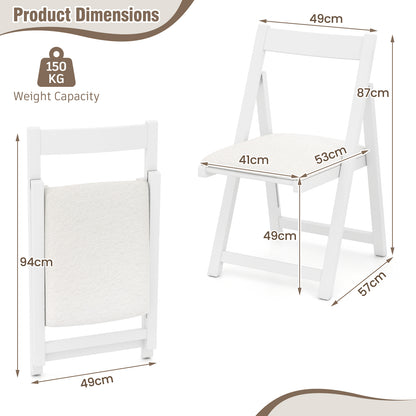 Foldable Dining Chair Set of 2 with Padded Seat and Curved Backrest-White