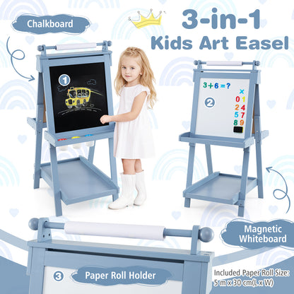 3-in-1 Double-sided Art Easel Foldable Easel for Kids-Blue