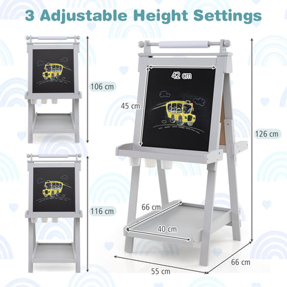 3-in-1 Double-sided Art Easel Foldable Easel for Kids-Grey